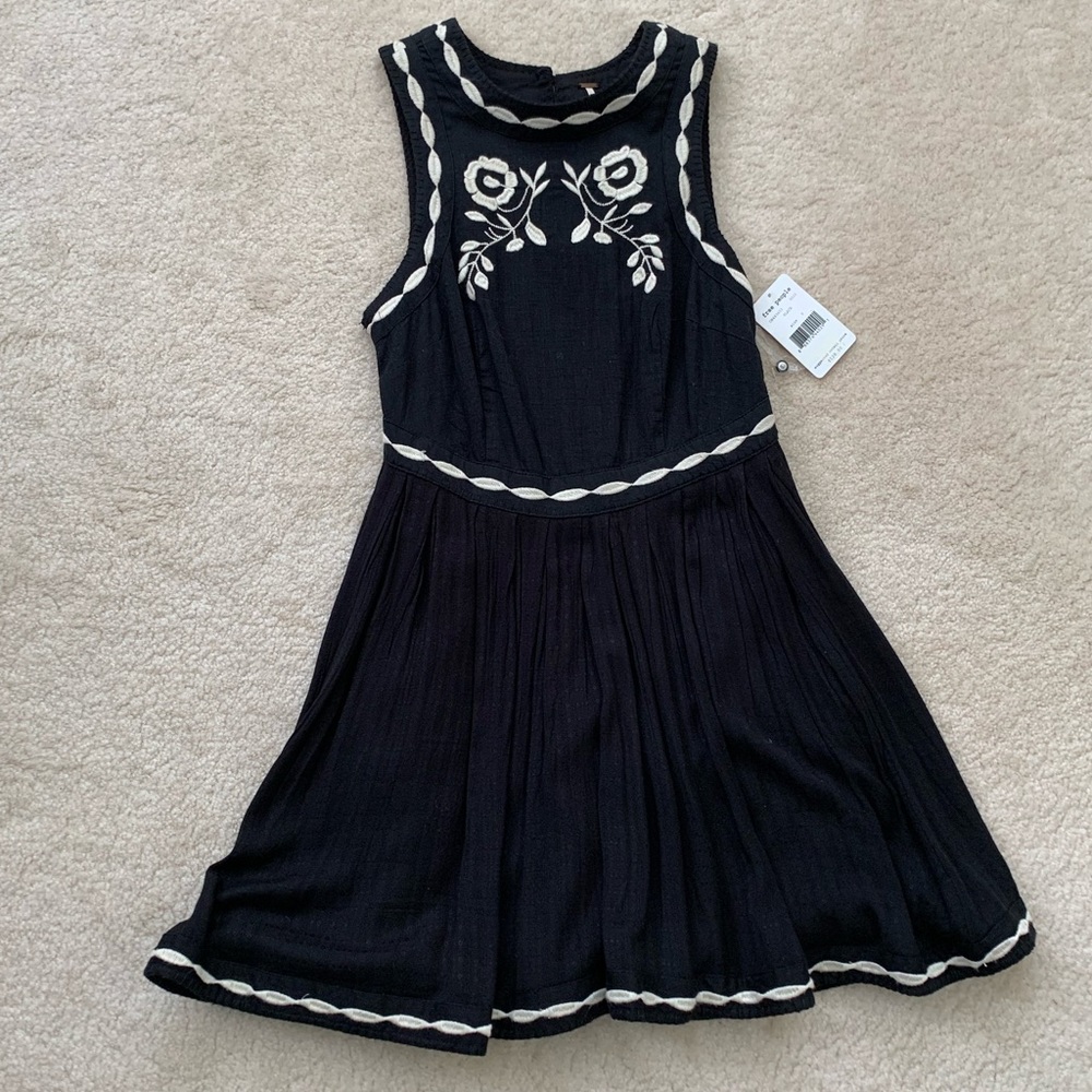Free People Black Embriodered A-Line Dress